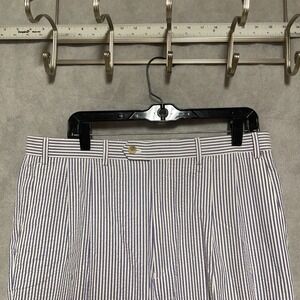 Ralph Lauren Pants Men 36x34 Blue White Striped Seersucker Lined Cuff Pleat Luxe